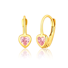 Jemné dívčí zlaté náušnice se srdíčkem a růžovým kamenem ZE0928XJ81-1700