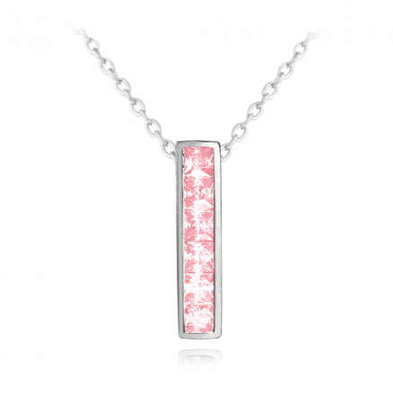 Třpytivý stříbrný náhrdelník MINET s velkými růžovými zirkony JMAN0025PN45
