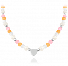 MINET Stříbrný náhrdelník s přírodními perlami a barevnými kuličkami JMAN7006ON45