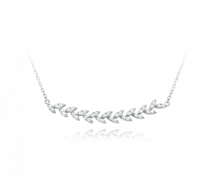 MINET Stříbrný náhrdelník LÍSTKY s bílými zirkony JMAS0143SN49