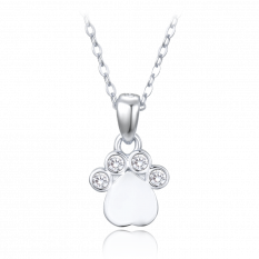 MINET Stříbrný náhrdelník TLAPKA s bílými zirkony JMAS0219SN45