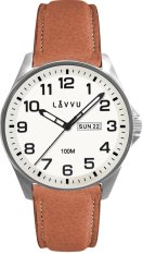 LAVVU Ocelové pánské hodinky BERGEN White / Top Grain Leather se svítícím číselníkem LWM0148