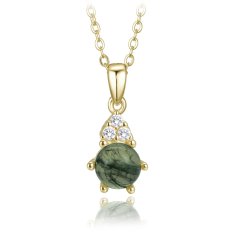 MINET Elegantní pozlacený stříbrný náhrdelník s tmavým mechovým achátem a zirkonem JMAS0318GN45