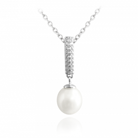 MINET Stříbrný náhrdelník přírodní bílé perly se zirkony JMAS7032SN46