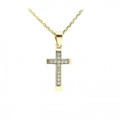 Zlatý křížek zdobený zirkony KO-246890195