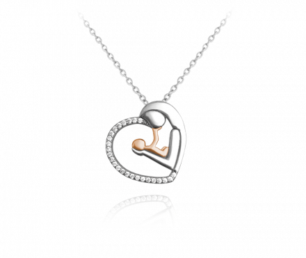 Stříbrno-růžový náhrdelník MINET MADONKA s bílými zirkony JMAN0176BN45