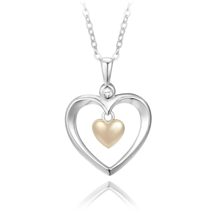 MINET Stříbrný náhrdelník LOVE s pozlacenými srdíčky JMAS0207GN45