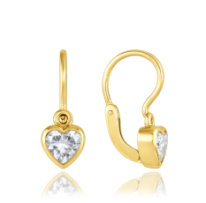 MINET Dětské zlaté náušnice s předním zapínáním srdíčka s bílými zirkony JMG0237WGE01