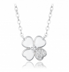 MINET Stříbrný náhrdelník bílá kytička s bílým zirkonem JMAS5065WN45