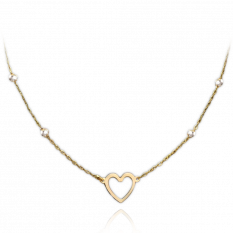 MINET Zlatý náhrdelník srdíčko a kuličky v kombinaci bílého a žlutého zlata JMG0183WBN45