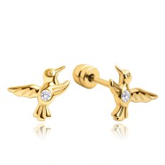 MINET Zlaté náušnice kolibříci na šroubek JMG0345WGE00