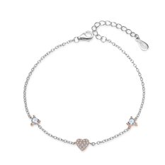 MOISS stříbrný náramek BICOLOR ROSE SRDCE B0000598