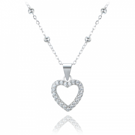 MINET Stříbrný náhrdelník srdce s bílými zirkony JMAS0235SN45