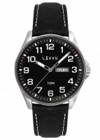 Ocelové pánské hodinky LAVVU BERGEN Black / Top Grain Leather se svítícími čísly LWM0145