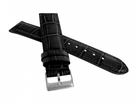 Černý prošitý řemínek LAVVU CROCO z luxusní kuže Top Grain LSIUB22 - 22mm