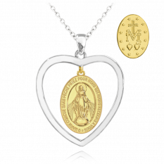 Pozlacený stříbrný náhrdelník MINET Zázračná medaile | Medailka Neposkvrněného Početí v srdci JMAN0243BN45
