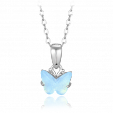 MINET Třpytivý stříbrný náhrdelník modrý motýlek JMAD0050AN38