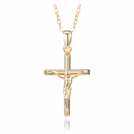 MINET Pozlacený stříbrný náhrdelník JEŽÍŠ NA KŘÍŽI JMAN0467GN45