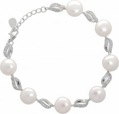 Stříbrný náramek z pravých bílých říčních perel BP000010