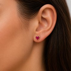 MINET Zlaté náušnice srdce s rubínovým zirkonem JMG0373RGE00