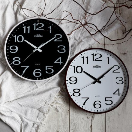 Nástěnné plastové hodiny bílé/černé PRIM Klasik Style E01P.3987.0090