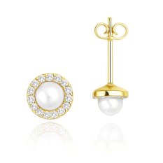 MINET Moderní zlaté náušnice s přírodními perlami JMG0271WGE00