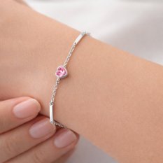 MINET Decentní stříbrný náramek srdce s růžovým zirkonem JMAS0328PB16