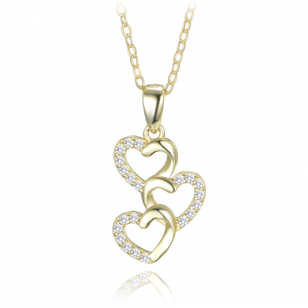 MINET Pozlacený stříbrný náhrdelník tři srdce s bílými zirkony JMAS0240GN45