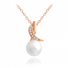 MINET Rose gold luxusní stříbrný náhrdelník s bílou perlou a zirkony JMAS7039RN45