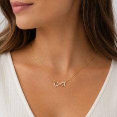 MINET Elegantní zlatý náhrdelník nekonečno s bílými zirkony JMG0266WGN42