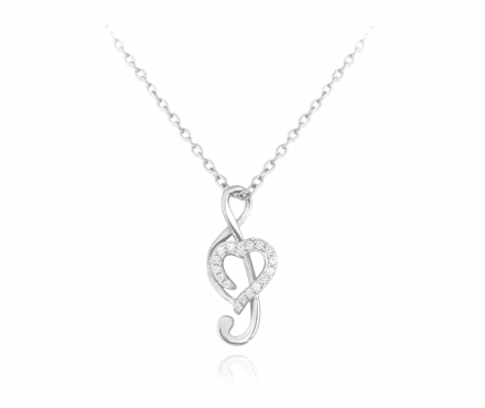 Stříbrný náhrdelník MINET HOUSLOVÝ KLÍČ s bílými zirkony JMAS0073SN45