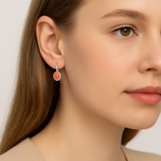 Dámské náušnice z bílého zlata s korálem a zirkony ALVN-312