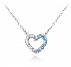 Stříbrný náhrdelník MINET SRDCE s bílými a modrými zirkony JMAS0107AN45