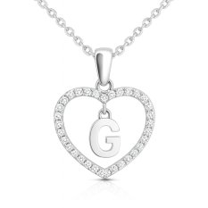 MINET Stříbrný náhrdelník písmeno v srdíčku "G" se zirkony JMAS900GSN45