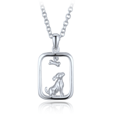 MINET Stříbrný náhrdelník pejsek s kostičkou JMAN0646SN50