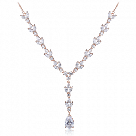 MINET Luxusní rose gold stříbrný náhrdelník se zirkony JMAS0213RN45