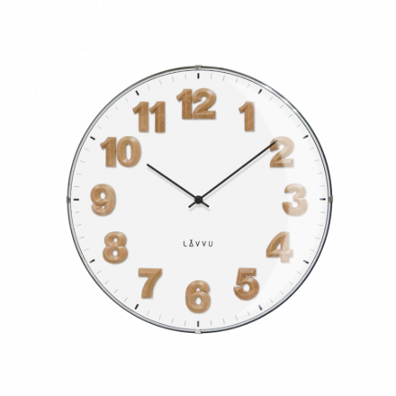 Bílé hodiny s dřevěnými čísly LAVVU HARMONY LCT4030