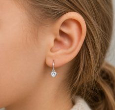 MINET Dětské náušnice s předním zapínáním srdíčka z bílého zlata se zirkony  JMG0237WSE00