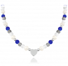 MINET Stříbrný náhrdelník s přírodními perlami a barevnými kuličkami JMAN7006BN45