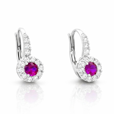 Náušnice z bílého zlata s rubínem a zirkony EA000258