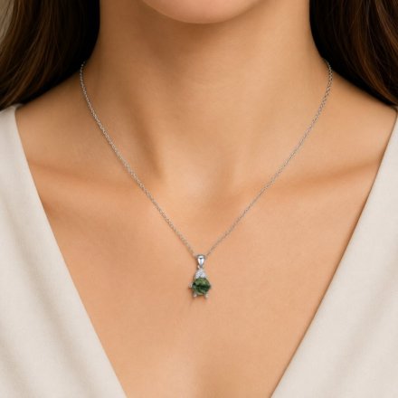 MINET Elegantní stříbrný náhrdelník s tmavým mechovým achátem a zirkonem JMAS0318ZN45
