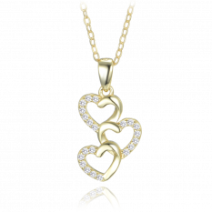MINET Pozlacený stříbrný náhrdelník tři srdce s bílými zirkony JMAS0240GN45