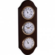 Dřevěné nástěnné hodiny s teploměrem a vlhkoměrem E06P.3894.54
