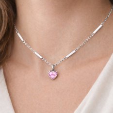 MINET Decentní stříbrný náhrdelník srdce s růžovým zirkonem JMAS0328PN45