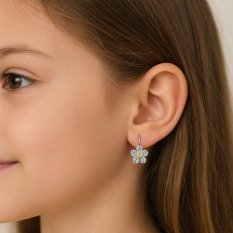 MINET Dívčí stříbrné náušnice kytička se žlutými a bílými zirkony JMAD0067SE00