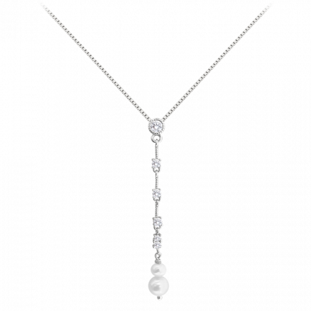 MINET Stříbrný náhrdelník přírodní perly s bílými zirkony JMAS7042SN48