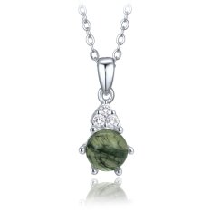 MINET Elegantní stříbrný náhrdelník s tmavým mechovým achátem a zirkonem JMAS0318ZN45