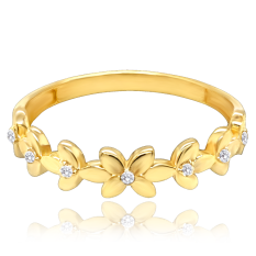 MINET Zlatý prsten kytičky s bílými zirkony JMG0282WGR15