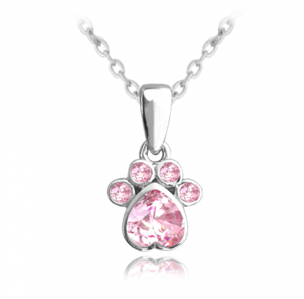 Růžový stříbrný náhrdelník MINET TLAPKA JMAD0029PN38