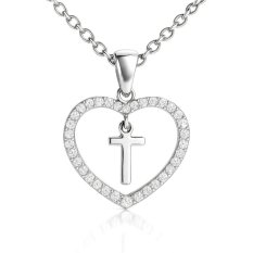 MINET Stříbrný náhrdelník písmeno v srdíčku "T" se zirkony JMAS900TSN45